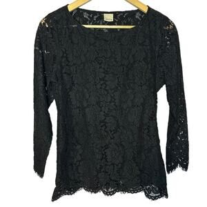 ECRU Black Lace Scallop Hem Lined Blouse Women's‎ Medium / 8